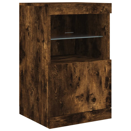 Skänk med LED-belysning rökfärgad ek 123x37x67 cm