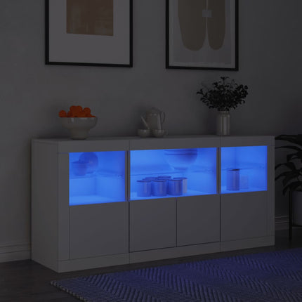 Skänk med LED-belysning vit 142,5x37x67 cm