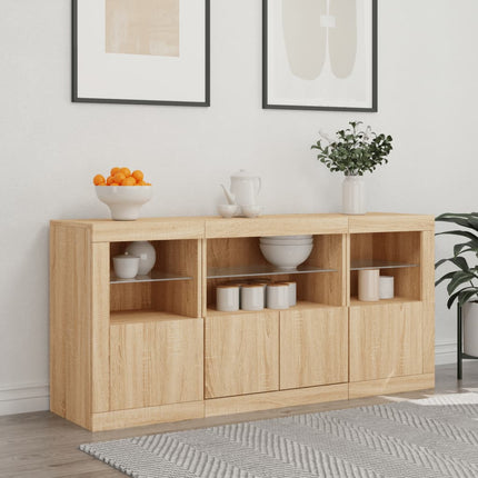 Skänk med LED-belysning sonoma-ek 142,5x37x67 cm
