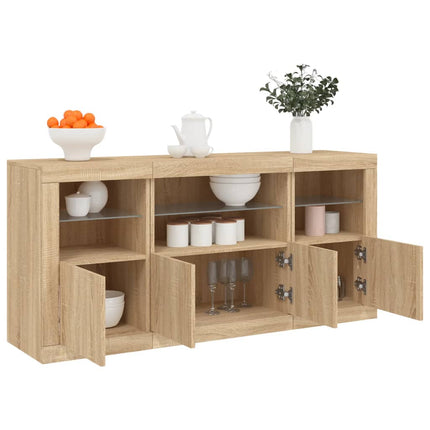Skänk med LED-belysning sonoma-ek 142,5x37x67 cm