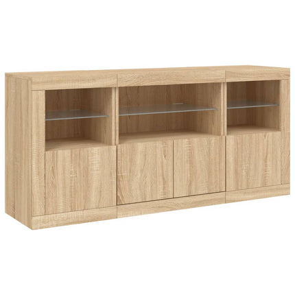 Skänk med LED-belysning sonoma-ek 142,5x37x67 cm