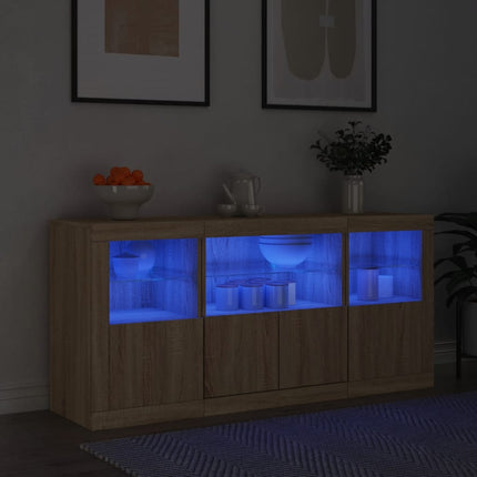 Skänk med LED-belysning sonoma-ek 142,5x37x67 cm