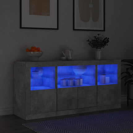 Skänk med LED-belysning betonggrå 142,5x37x67 cm