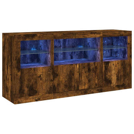 Skänk med LED-belysning rökfärgad ek 142,5x37x67 cm