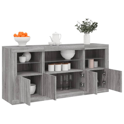 Skänk med LED-belysning grå sonoma 142,5x37x67 cm