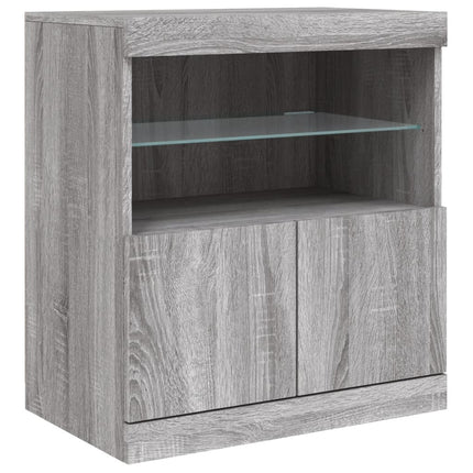 Skänk med LED-belysning grå sonoma 142,5x37x67 cm