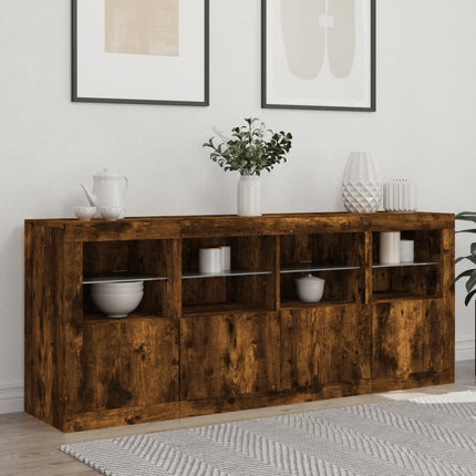 Skänk med LED-belysning rökfärgad ek 163x37x67 cm