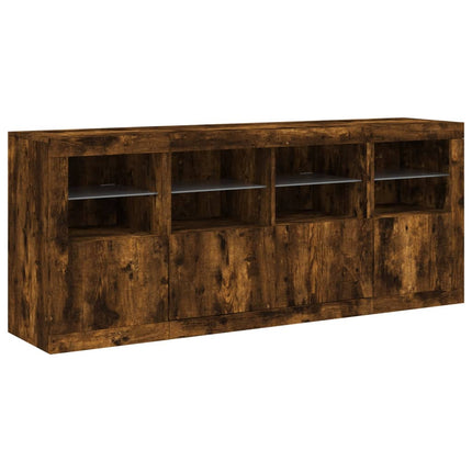 Skänk med LED-belysning rökfärgad ek 163x37x67 cm