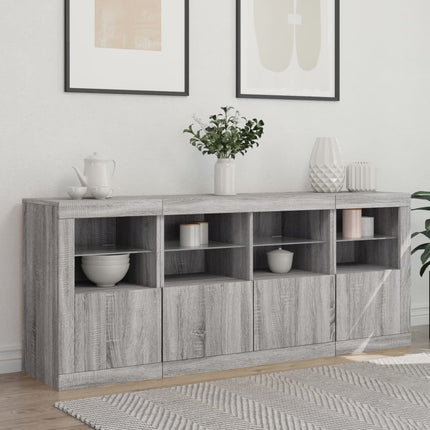 Skänk med LED-belysning grå sonoma 163x37x67 cm