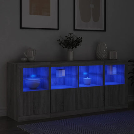 Skänk med LED-belysning grå sonoma 163x37x67 cm