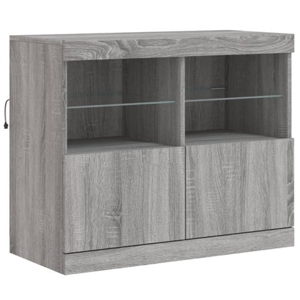 Skänk med LED-belysning grå sonoma 163x37x67 cm