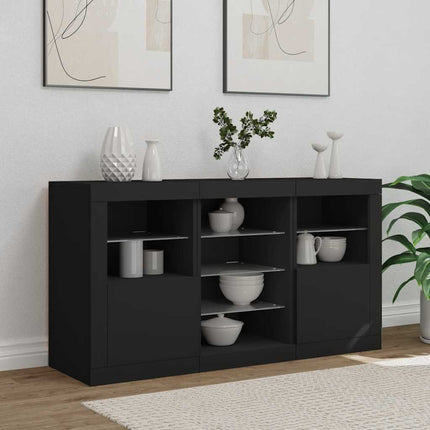 Skänk med LED-belysning svart 123x37x67 cm