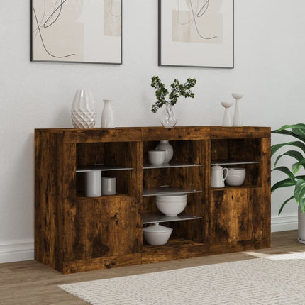 Skänk med LED-belysning rökfärgad ek 123x37x67 cm