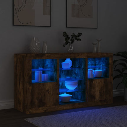 Skänk med LED-belysning rökfärgad ek 123x37x67 cm