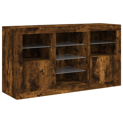 Skänk med LED-belysning rökfärgad ek 123x37x67 cm