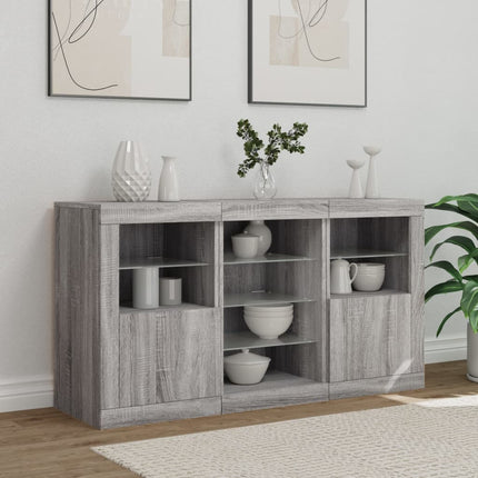 Skänk med LED-belysning grå sonoma 123x37x67 cm