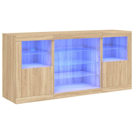 Skänk med LED-belysning sonoma-ek 142,5x37x67 cm