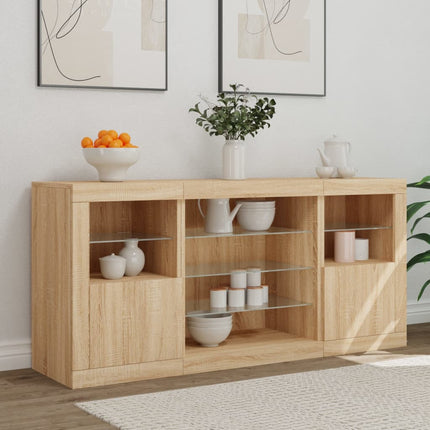 Skänk med LED-belysning sonoma-ek 142,5x37x67 cm