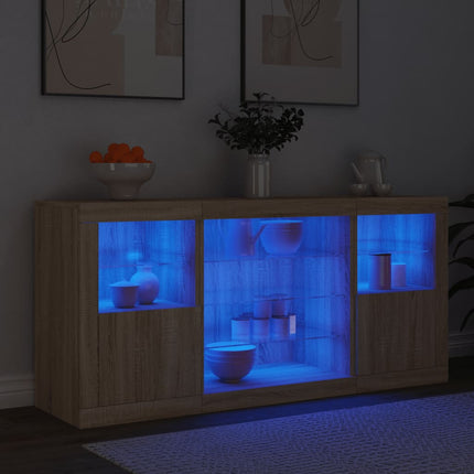 Skänk med LED-belysning sonoma-ek 142,5x37x67 cm