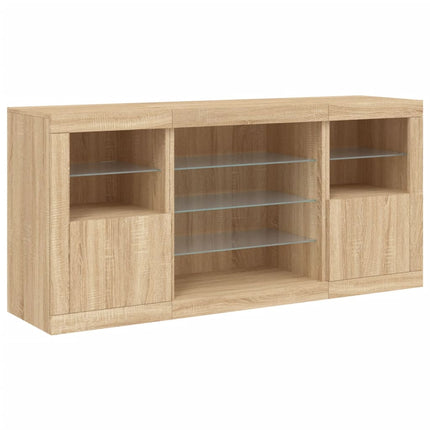 Skänk med LED-belysning sonoma-ek 142,5x37x67 cm