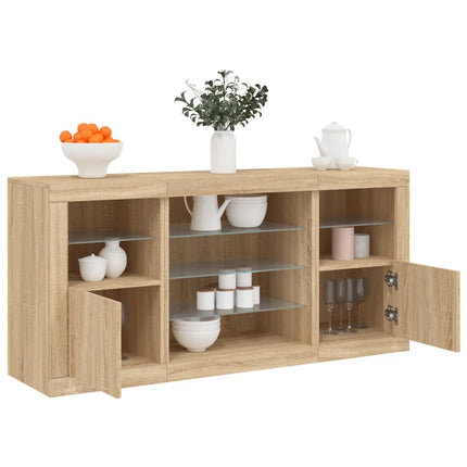 Skänk med LED-belysning sonoma-ek 142,5x37x67 cm