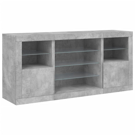 Skänk med LED-belysning betonggrå 142,5x37x67 cm