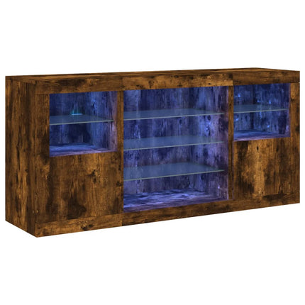 Skänk med LED-belysning rökfärgad ek 142,5x37x67 cm