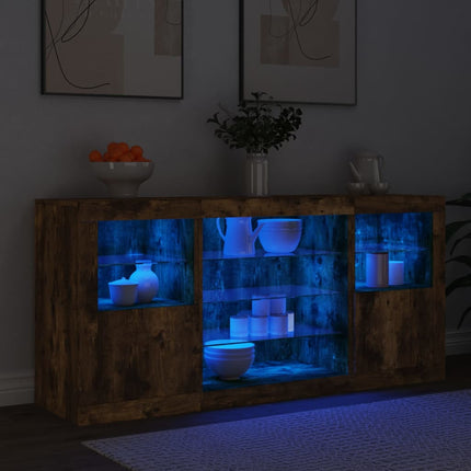 Skänk med LED-belysning rökfärgad ek 142,5x37x67 cm
