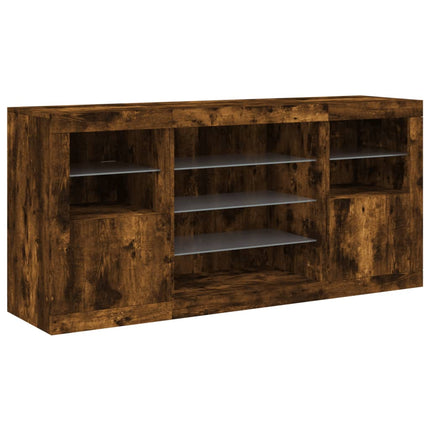 Skänk med LED-belysning rökfärgad ek 142,5x37x67 cm