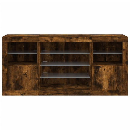 Skänk med LED-belysning rökfärgad ek 142,5x37x67 cm