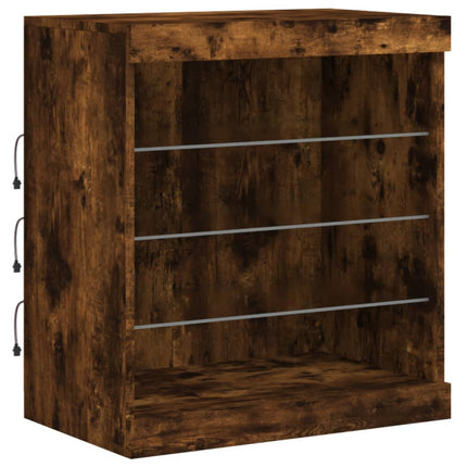 Skänk med LED-belysning rökfärgad ek 142,5x37x67 cm