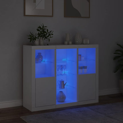 Skänkar med LED-belysning 3 st vit konstruerat trä