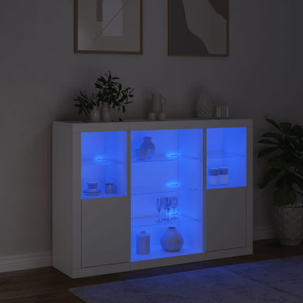 Skänkar med LED-belysning 3 st vit konstruerat trä