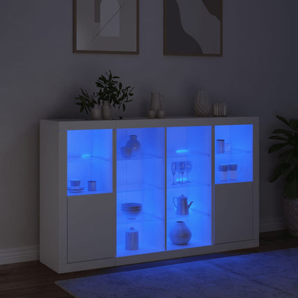 Skänkar med LED-belysning 3 st vit konstruerat trä