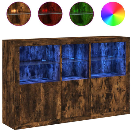 Skänk med LED-belysning rökfärgad ek 162x37x100 cm