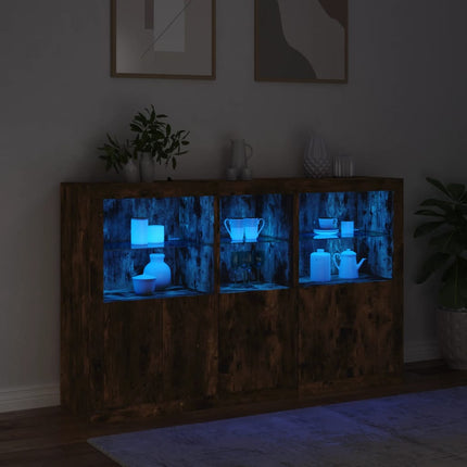 Skänk med LED-belysning rökfärgad ek 162x37x100 cm