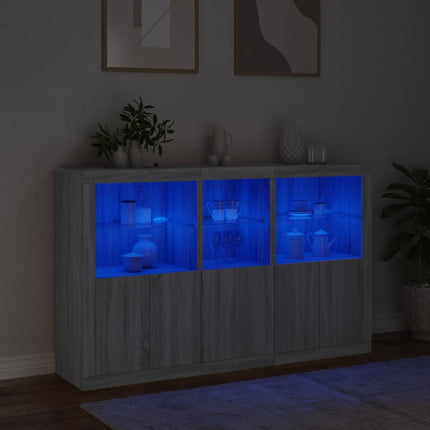 Skänk med LED-belysning grå sonoma 162x37x100 cm