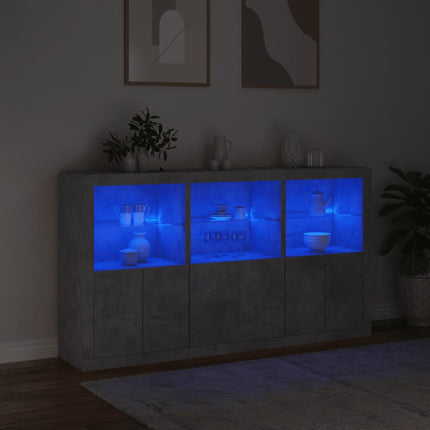 Skänk med LED-belysning betonggrå 181,5x37x100 cm