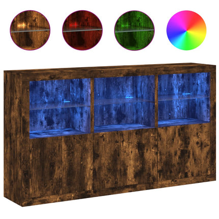 Skänk med LED-belysning rökfärgad ek 181,5x37x100 cm