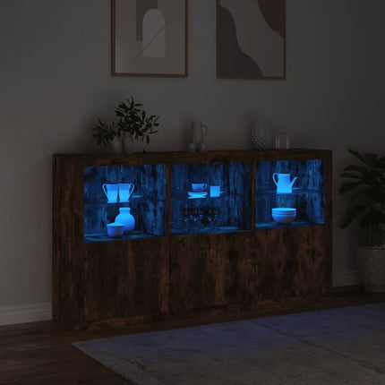 Skänk med LED-belysning rökfärgad ek 181,5x37x100 cm