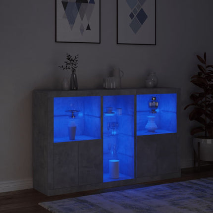 Skänk med LED-belysning betonggrå 162x37x100 cm