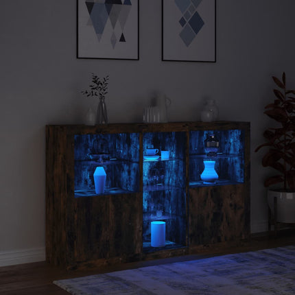 Skänk med LED-belysning rökfärgad ek 162x37x100 cm