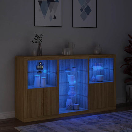 Skänk med LED-belysning sonoma-ek 181,5x37x100 cm