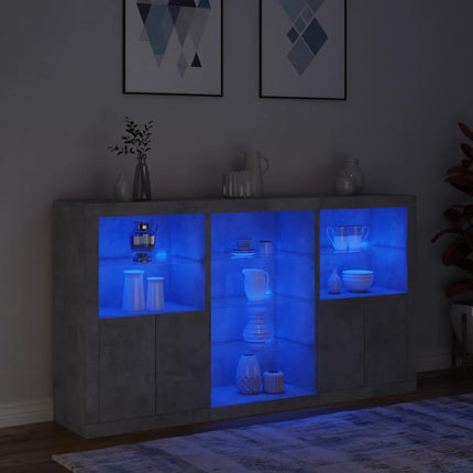 Skänk med LED-belysning betonggrå 181,5x37x100 cm