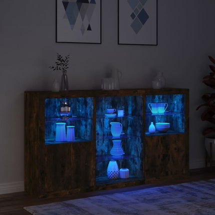 Skänk med LED-belysning rökfärgad ek 181,5x37x100 cm