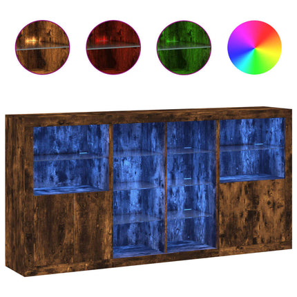 Skänk med LED-belysning rökfärgad ek 202x37x100 cm