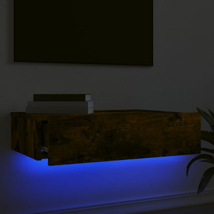 Tv-bänk med LED-belysning rökfärgad ek 60x35x15,5 cm