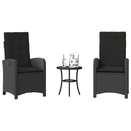 Caféset med dynor 3 delar svart konstrotting