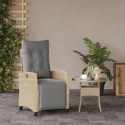 Justerbar trädgårdsstol med fotstöd mixbeige konstrotting