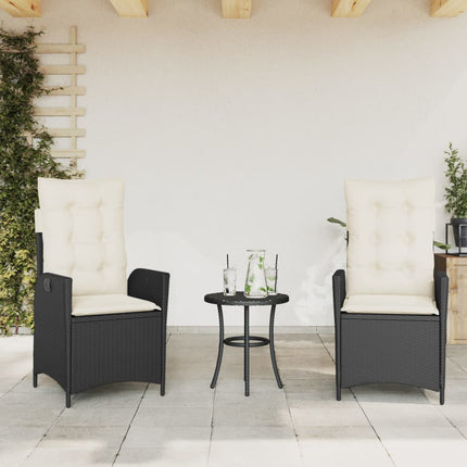 Caféset med dynor 3 delar svart konstrotting
